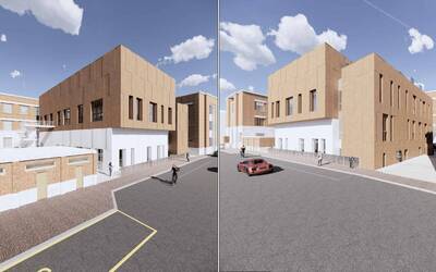 Render della costruzione di nuova palestra Istituto D.Alighieri - Ravenna